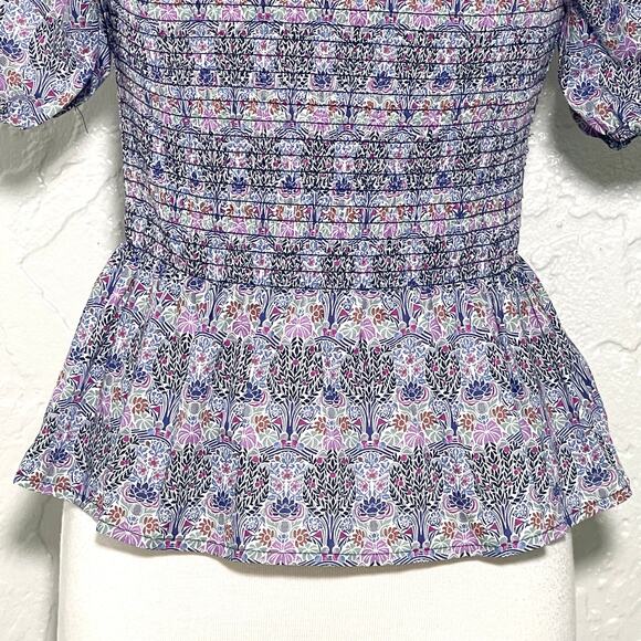 J CREW SMOCKED SQUARE-NECK ORGANIC COTTON LIBERTY PRINT SZ M - Picture 4 of 9